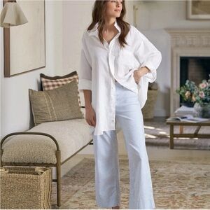 Frank & Eileen Women’s OS Mackenzie Italian Linen Button Up Top White Relaxed